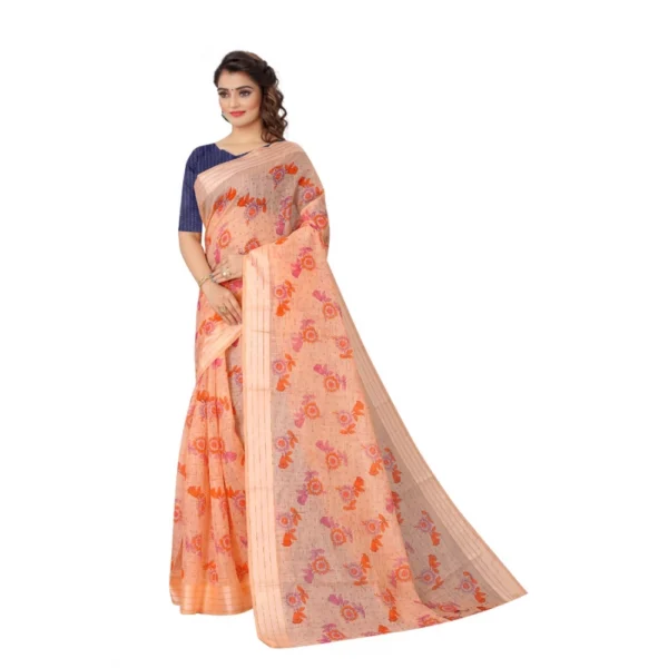 Women's Cotton Saree (Orange,5-6Mtrs)