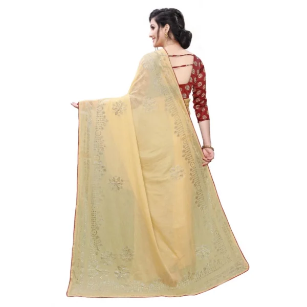 Women's Lycra Blend Saree (Beige,5-6Mtrs)