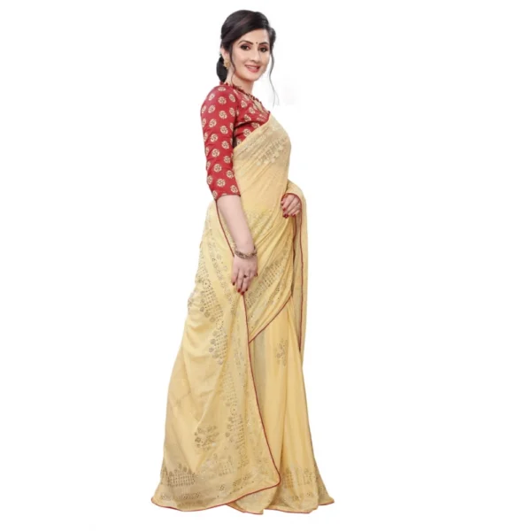 Women's Lycra Blend Saree (Beige,5-6Mtrs)