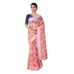 Women's Cotton Saree (Peach,5-6Mtrs)