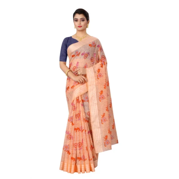 Women's Cotton Saree (Orange,5-6Mtrs)