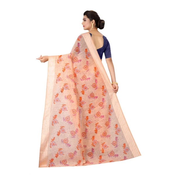 Women's Cotton Saree (Orange,5-6Mtrs)