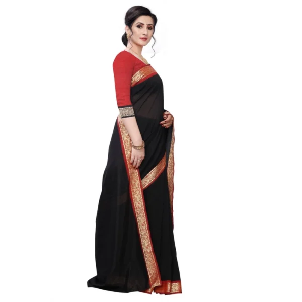 Women's Vichitra Silk Saree(Black ,5-6Mtrs)