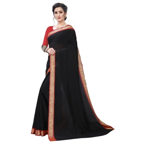 Women's Vichitra Silk Saree(Black ,5-6Mtrs)