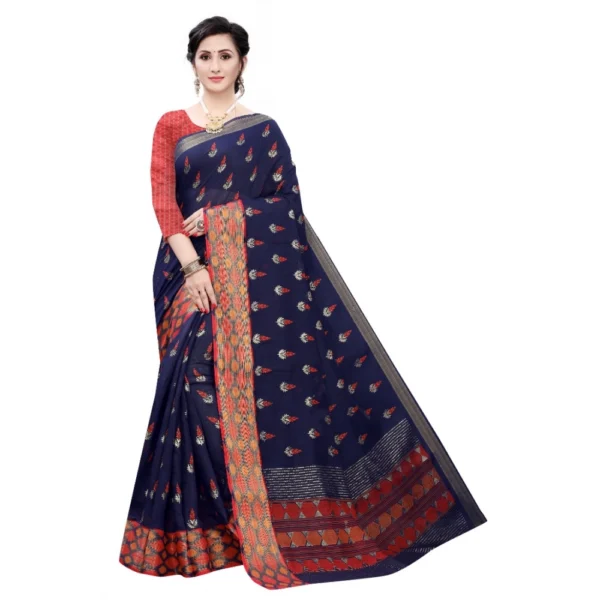 Women's Soft Cotton Silk Saree(Navy Blue ,5-6Mtrs)