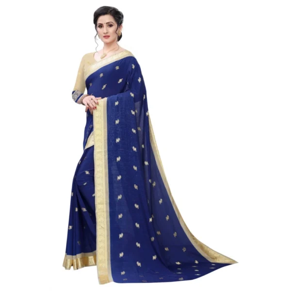 Women's Vichitra Silk Saree(Navy Blue ,5-6Mtrs)