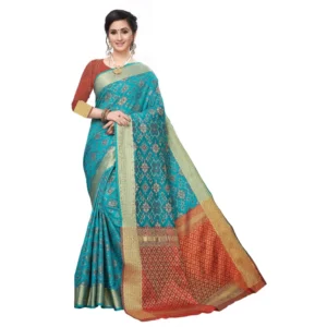 Women's Kanjivaram Silk Saree(Rama ,5-6Mtrs)