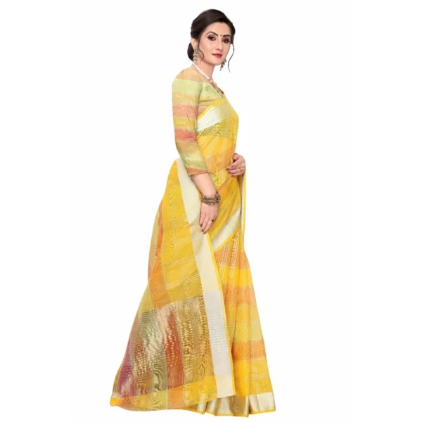 Women's Cotton Blend Sarees (Yellow , 5-6Mtrs)