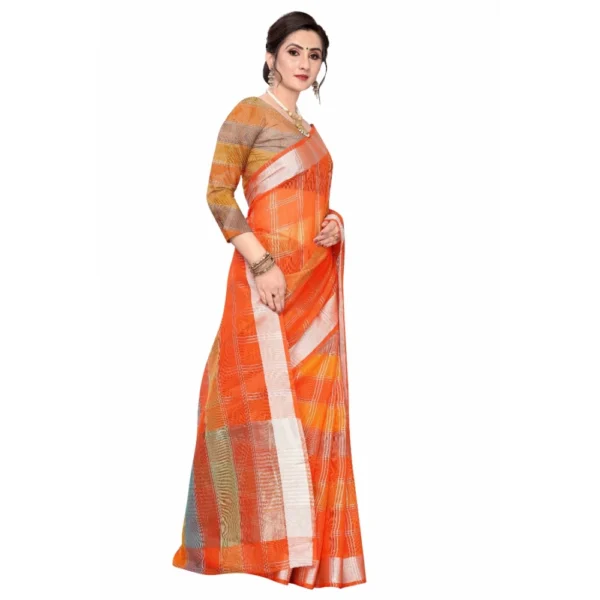 Women's Cotton Blend Sarees (Orange , 5-6Mtrs)