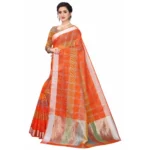 Women's Cotton Blend Sarees (Orange , 5-6Mtrs)