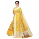 Women's Cotton Blend Sarees (Yellow , 5-6Mtrs)