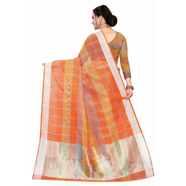 Women's Cotton Blend Sarees (Orange , 5-6Mtrs)