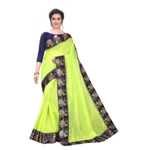 Women's Chanderi Art Silk Saree With Blouse(Green,5-6Mtrs)