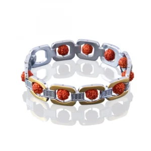 Rudraksha Silver With Gold Tone Bracelet (Color: Silver With Gold)