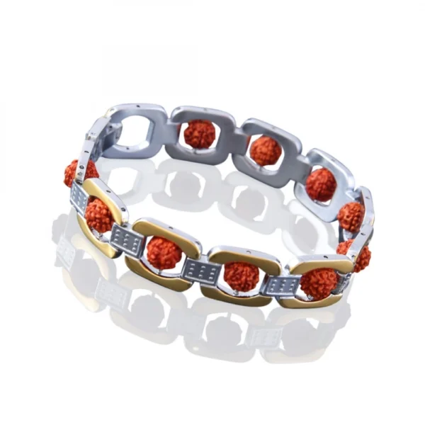 Rudraksha Silver With Gold Tone Bracelet (Color: Silver With Gold)