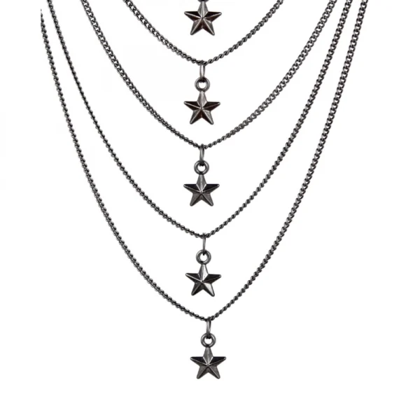 Women's Multi Layer Black Oxodized Fashion Necklace (Color: Black)