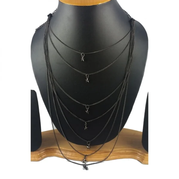 Women's Multi Layer Black Oxodized Fashion Necklace (Color: Black)