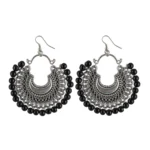 Women's Onyx Stone, Silver plated Hook Dangler Hanging Fashion Earring (Color: Black)