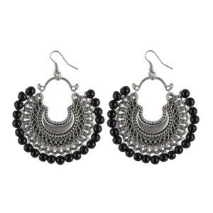 Women's Onyx Stone, Silver plated Hook Dangler Hanging Fashion Earring (Color: Black)