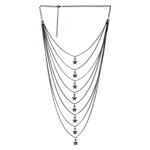 Women's Multi Layer Black Oxodized Fashion Necklace (Color: Black)