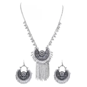 Elegant Stylish Black Meena Oxidised Jewellery With Earrings Set For Women