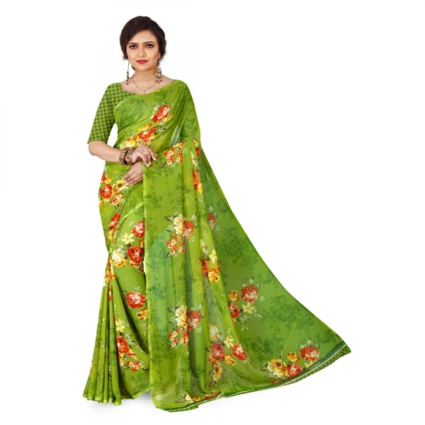 Women's Faux Georgette Saree With Blouse (Green, 5-6Mtrs)