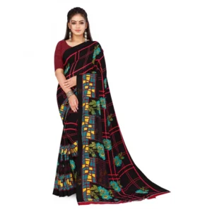 Women's Faux Georgette Saree With Blouse (Red , 5-6Mtrs)