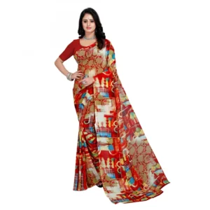 Women's Faux Georgette Saree With Blouse (Red, 5-6Mtrs)