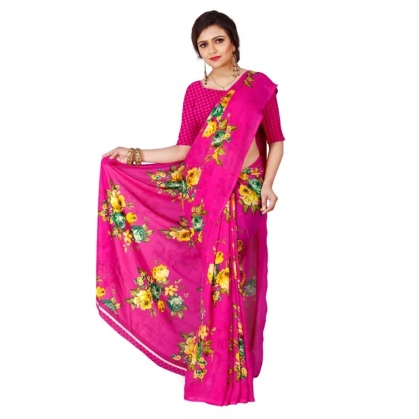 Women's Faux Georgette Saree With Blouse (Pink, 5-6Mtrs)