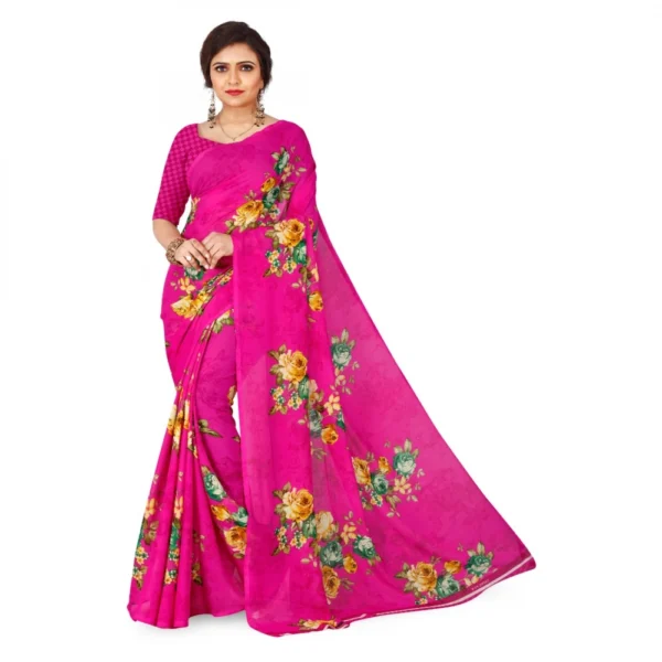 Women's Faux Georgette Saree With Blouse (Pink, 5-6Mtrs)