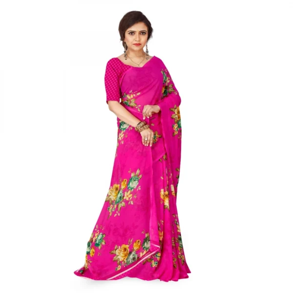 Women's Faux Georgette Saree With Blouse (Pink, 5-6Mtrs)