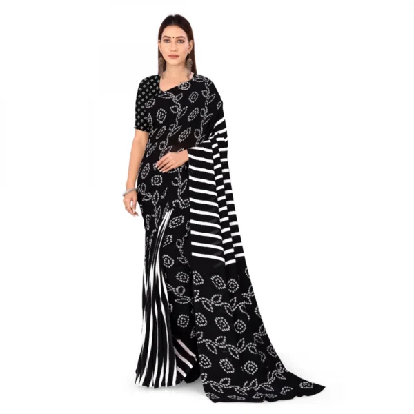 Women's Faux Georgette Saree With Blouse (Black, 5-6Mtrs)