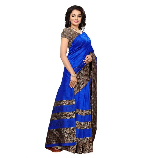 Women's Art Silk Saree With Blouse (Blue, 5-6mtrs)