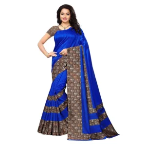 Women's Art Silk Saree With Blouse (Blue, 5-6mtrs)