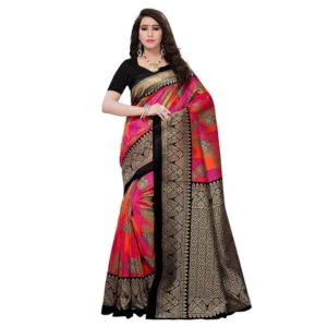 Women's Art Silk Saree With Blouse (Multicolor, 5-6mtrs)