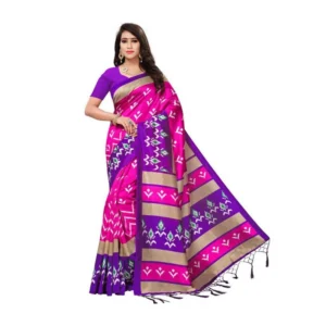 Women's Art Silk Saree With Blouse (Pink, 5-6mtrs)