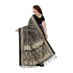 Women's Art Silk Saree With Blouse (Black, 5-6mtrs)