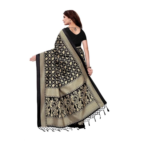 Women's Art Silk Saree With Blouse (Black, 5-6mtrs)