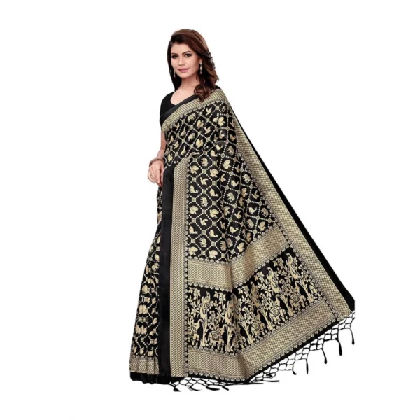 Women's Art Silk Saree With Blouse (Black, 5-6mtrs)
