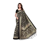 Women's Art Silk Saree With Blouse (Black, 5-6mtrs)