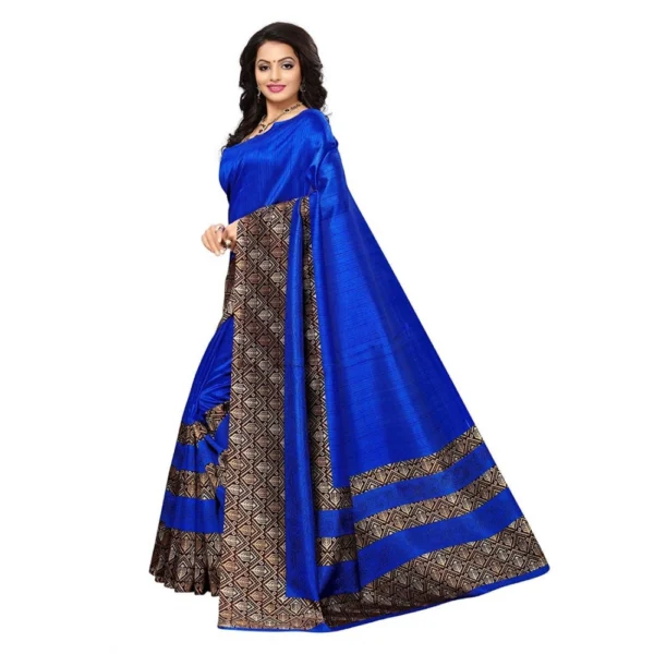 Women's Art Silk Saree With Blouse (Blue, 5-6mtrs)