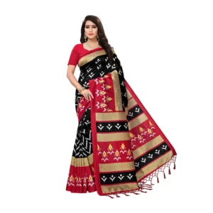 Women's Art Silk Saree With Blouse (Black, 5-6mtrs)