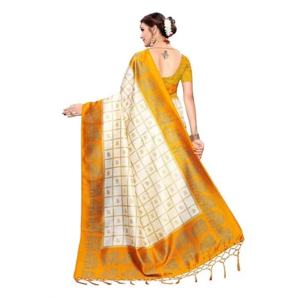 Women's Art Silk Saree With Blouse (Orange, 5-6mtrs)