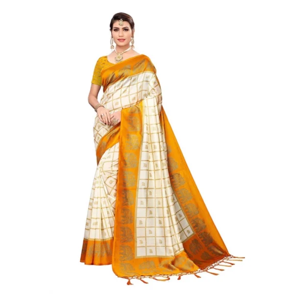 Women's Art Silk Saree With Blouse (Orange, 5-6mtrs)
