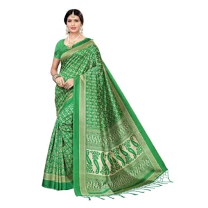 Women's Art Silk Saree With Blouse (Green, 5-6mtrs)