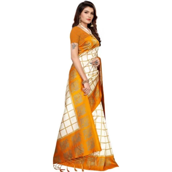 Women's Art Silk Saree With Blouse (Yellow, 5-6mtrs)
