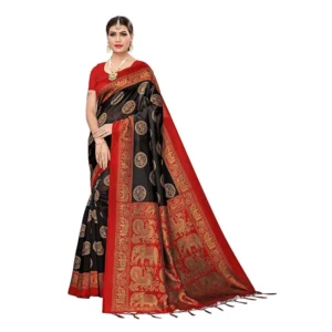 Women's Art Silk Saree With Blouse (Black, 5-6mtrs)