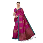 Women's Art Silk Saree With Blouse (Pink, 5-6mtrs)