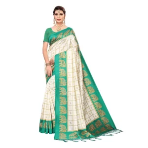 Women's Art Silk Saree With Blouse (Green, 5-6mtrs)