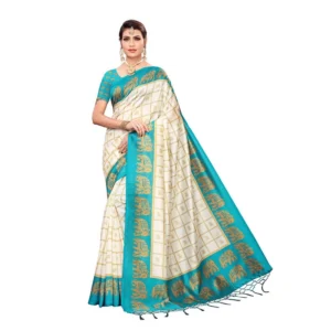 Women's Art Silk Saree With Blouse (Turquoise, 5-6mtrs)